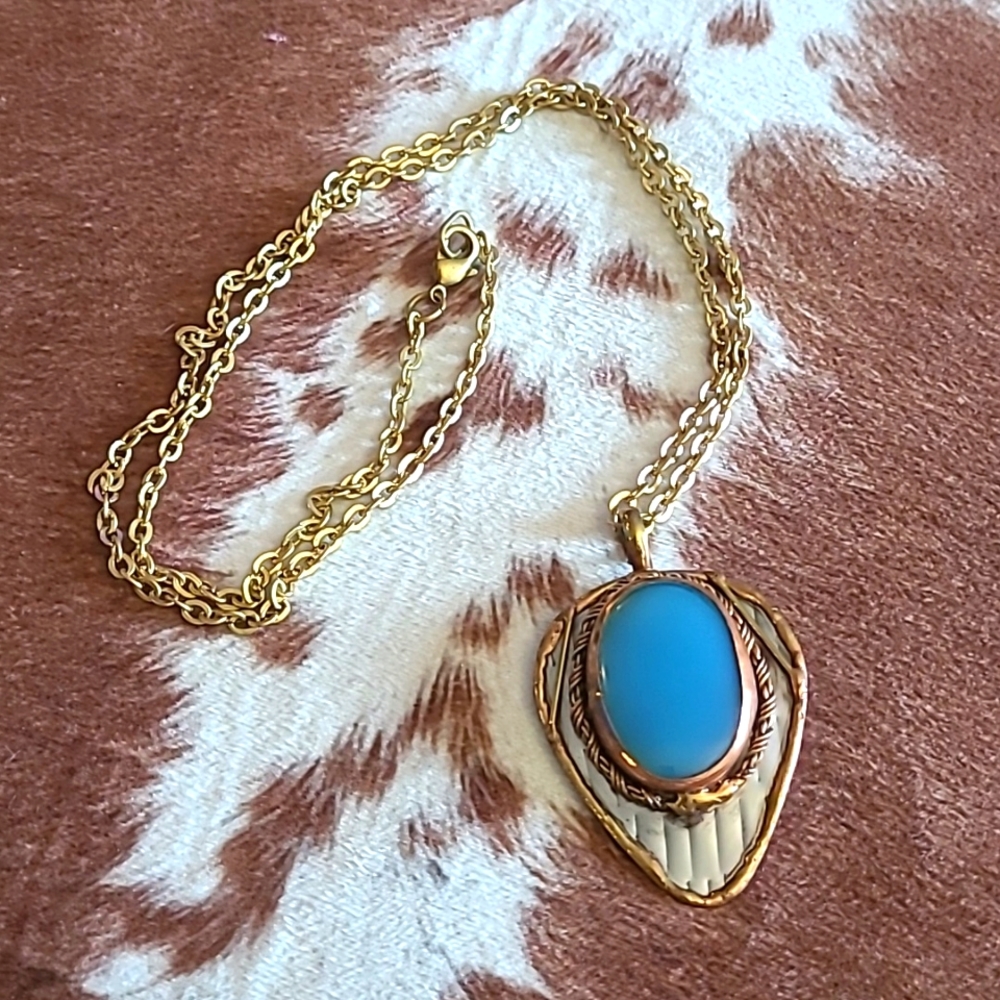 Fairycore Chalcedony Gemstone Mixed Metal Pendant